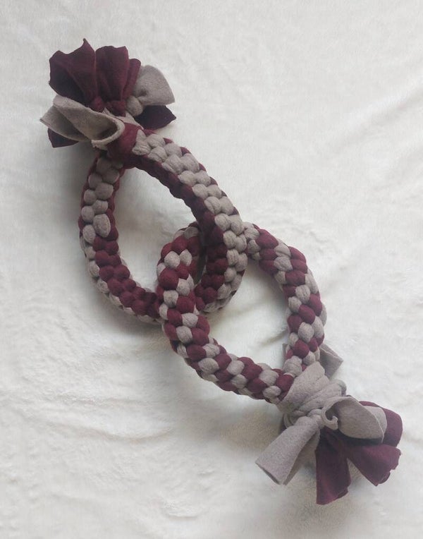 Handgemaakt Fleece Dubbele Ring Trekspeeltje - warmbruin & cappuccino