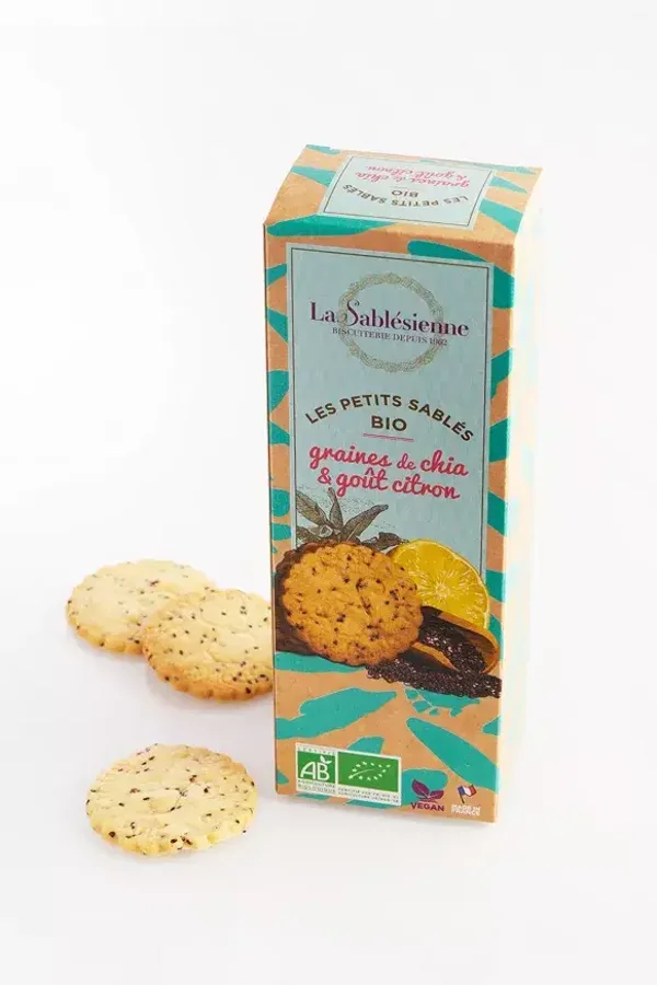 Biscuits sablés citron et graines de chia bio & vegan - étui carton 110 g - La sablésienne de sarthe