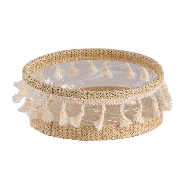 PANIER BI-MATIERE POMPONS NATUREL -