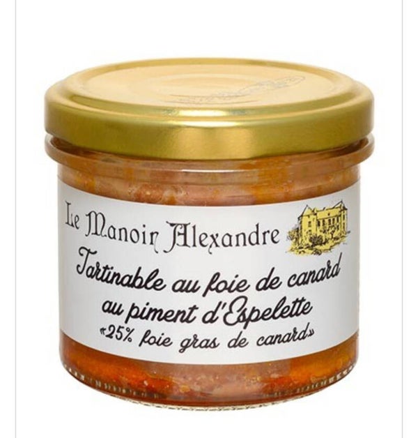TARTINABLE AU FOIE DE CANARD AU PIMENT D'ESPELETTE "25% FOIE GRAS DE CANARD"-BOCAL 90 G - Le manoir d’alexandre