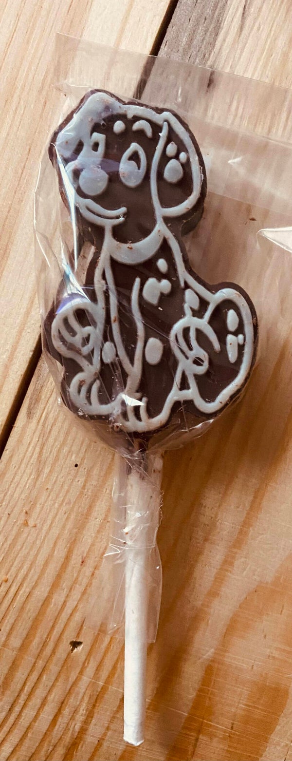 Sucette chocolat au lait- forme 101 Dalmatiens - Artisan Chocolatier Hamel - une unité