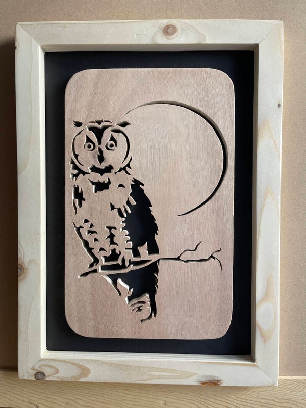 Chantournage sur bois - modèle hibou - Réalisé par Loulou