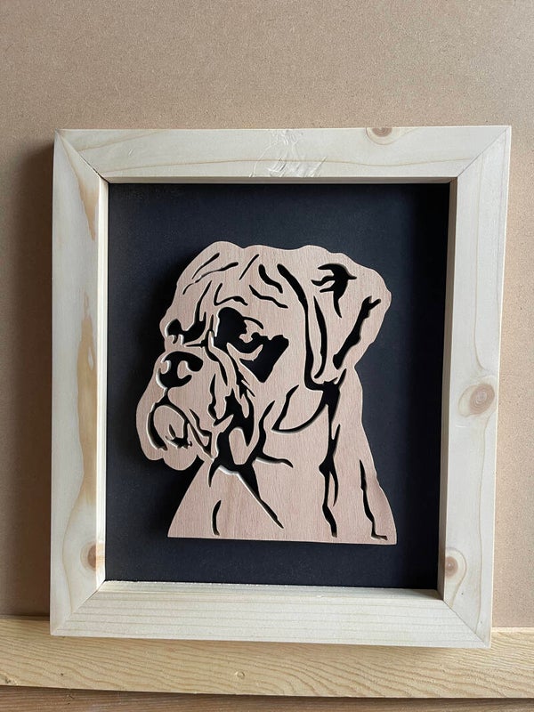 Chantournage sur bois - modèle chien boxer - Réalisé par Loulou