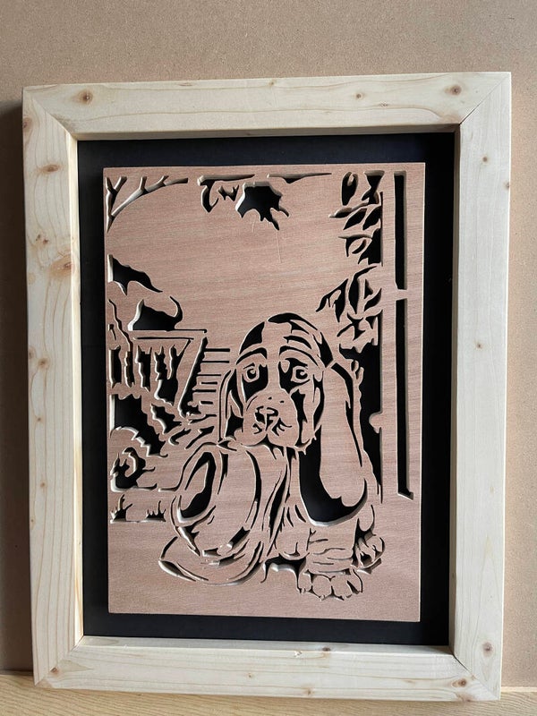 Chantournage sur bois - modèle chien chapeau - Réalisé par Loulou