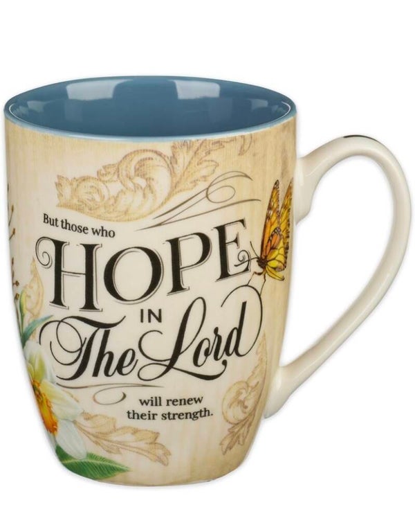 Christian Art Gifts Blue floral& floral butterfly ceramic coffee Mug 120z