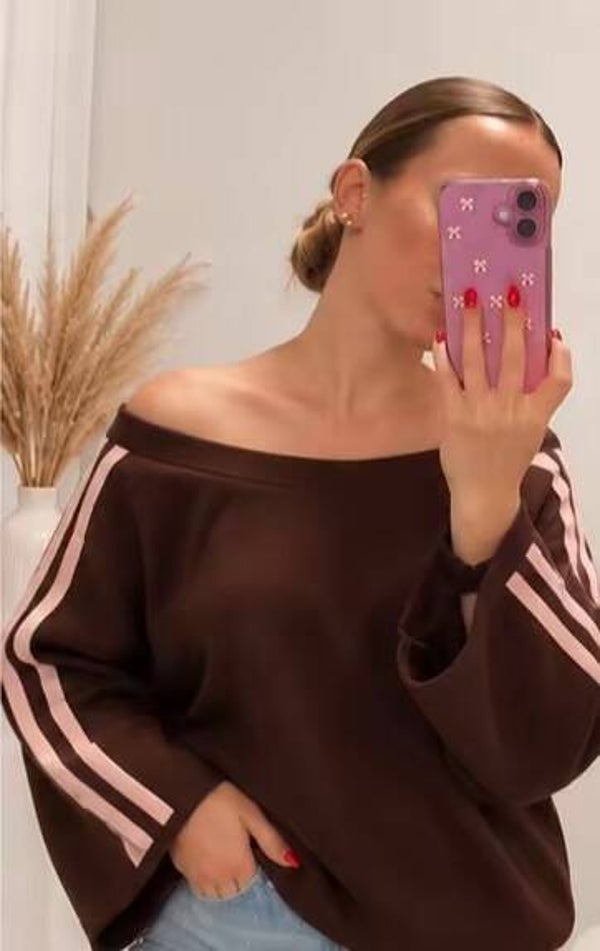 Off shoulder sweater met strepen