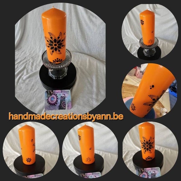 Oranje kaars bewerkt met DotArt in Halloween stijl