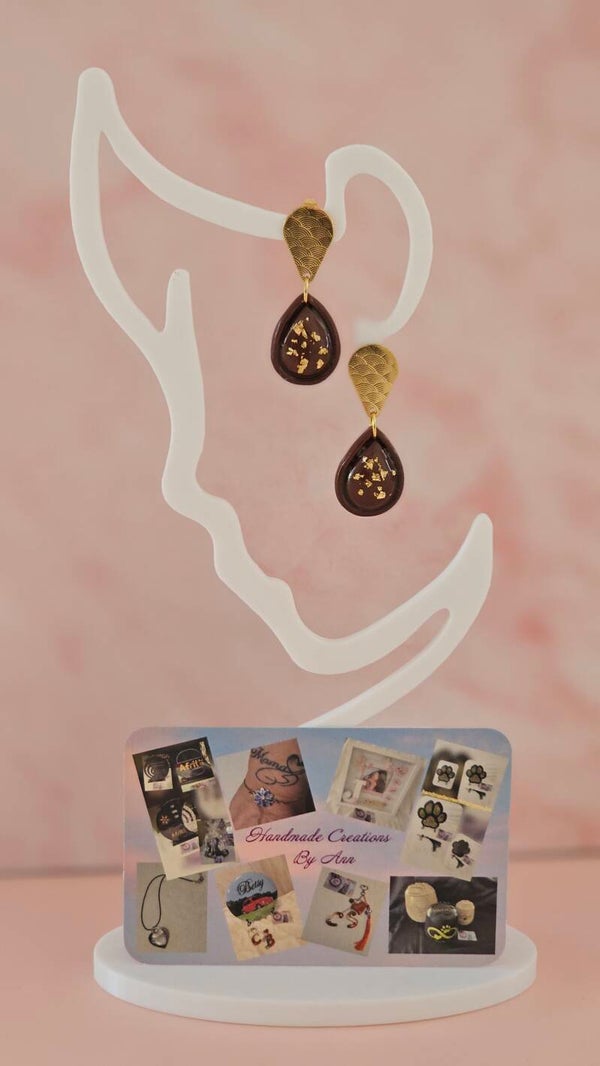 Uniek setje oorbellen uit pollymeerklei , chocoladebruin collectie .