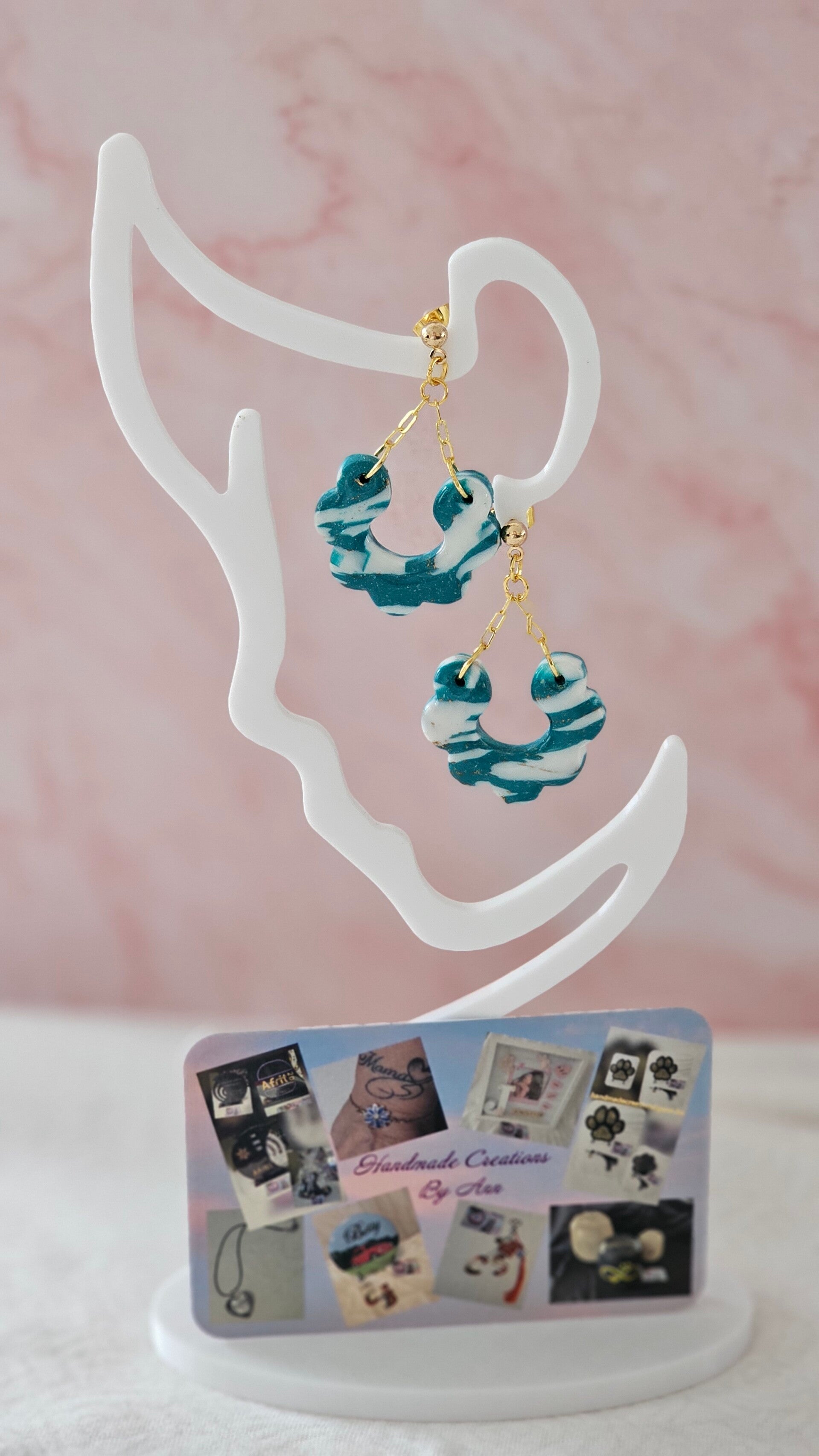 Uniek setje oorbellen uit pollymeerklei , turquoise collectie