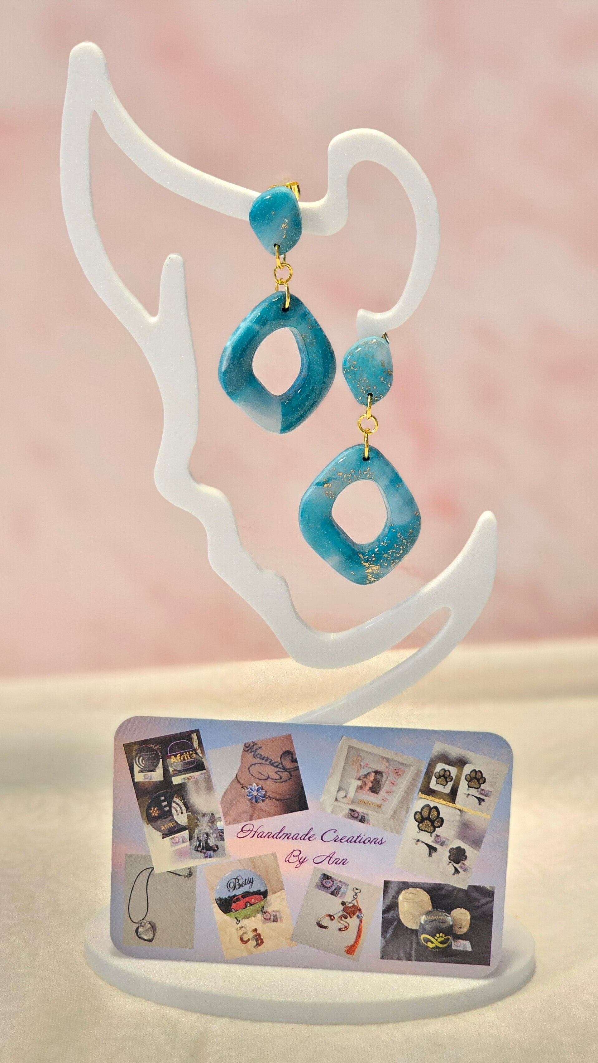 Uniek setje oorbellen uit pollymeerklei , turquoise collectie.