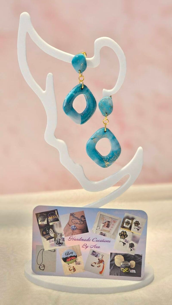 Uniek setje oorbellen uit pollymeerklei , turquoise collectie.