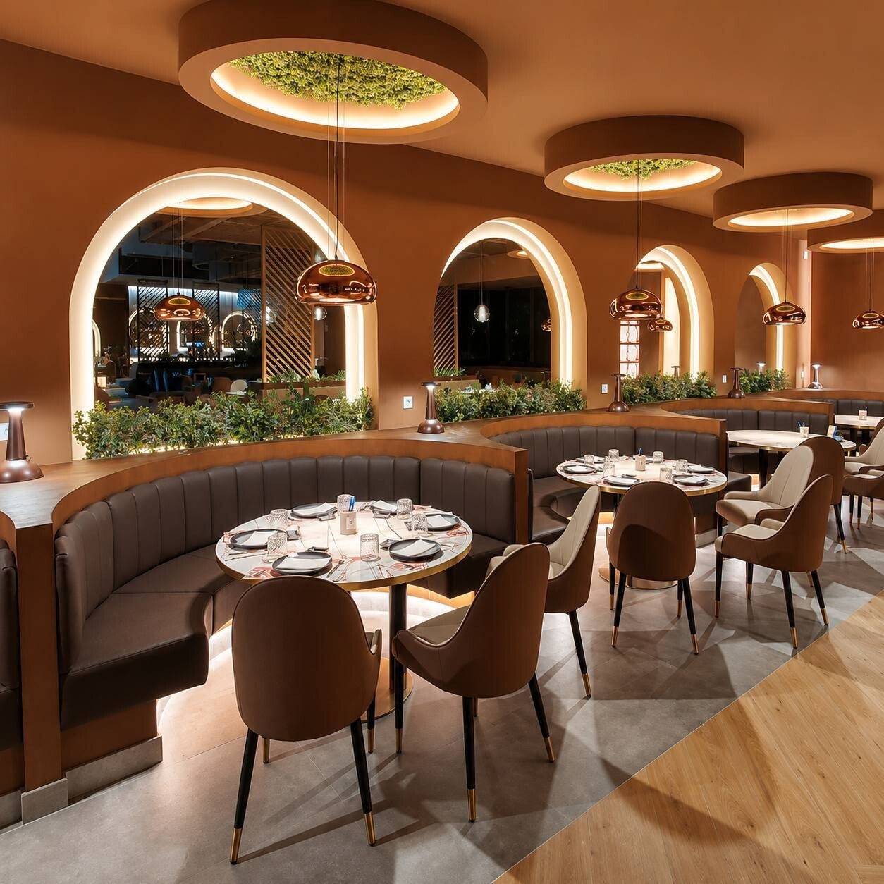 Muebles de madera y tapizados para restaurante a medida - proyecto de interiorismo