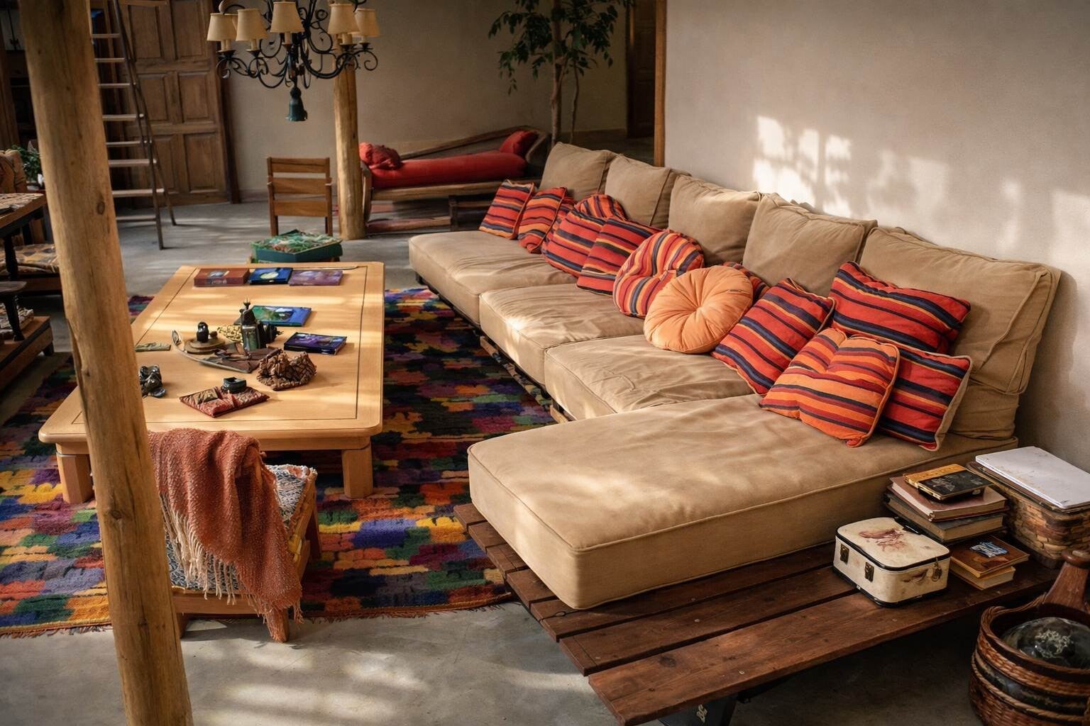 Sofá boho chic - Sofá a medida, base de madera y cojines - tela antimanchas y petfriendly