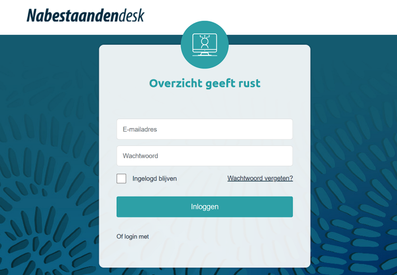 Login pagina van Nabestaanden Desk. Hulp bij het regelen van de administratieve afhandeling van een overlijden