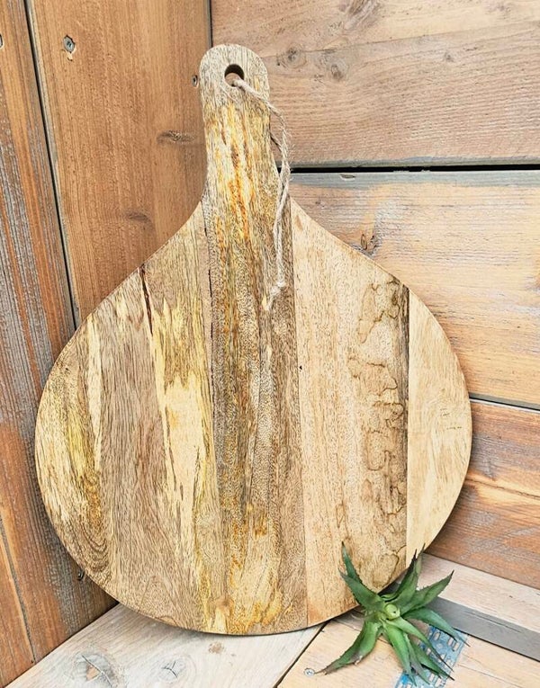 Grote borrelplank  -  mangohout - Rond met handvat -  50x40 cm