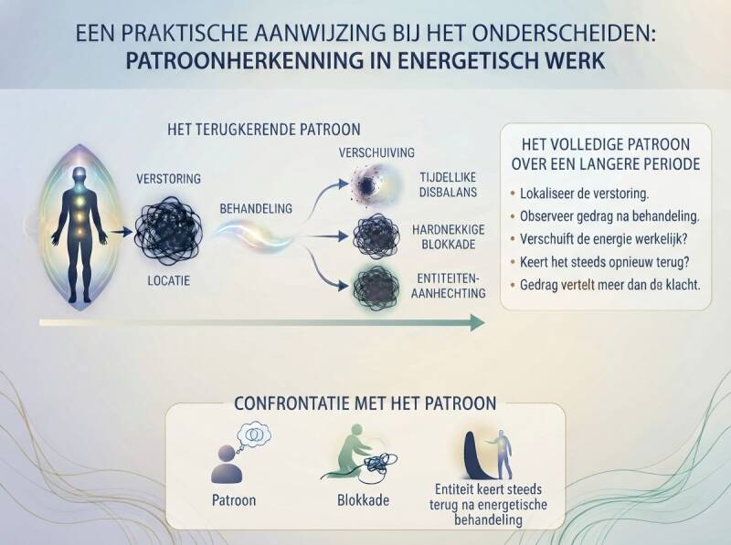 De locatie van de verstoring, de manier waarop deze reageert op energetisch werk en de vraag of de energie na behandeling werkelijk verschuift of steeds opnieuw terugkeert, kunnen veel informatie geven.