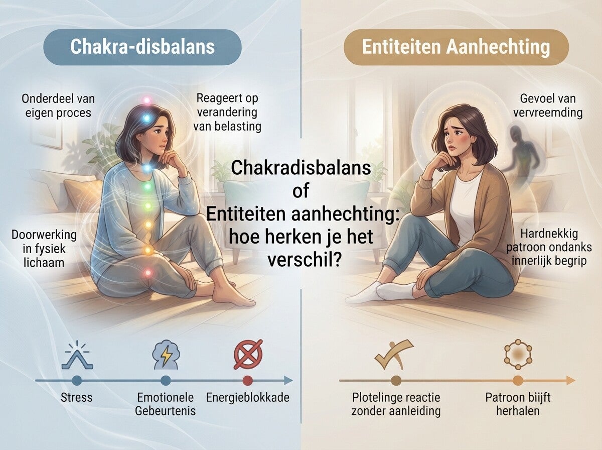Verstoring aan de buitenste rand van het auraveld werkt anders dan een directe koppeling met een chakra: de eerste beïnvloedt energetische afbakening en uitwisseling met omgeving, terwijl de tweede gerichter kan doorwerken binnen specifieke energetische f