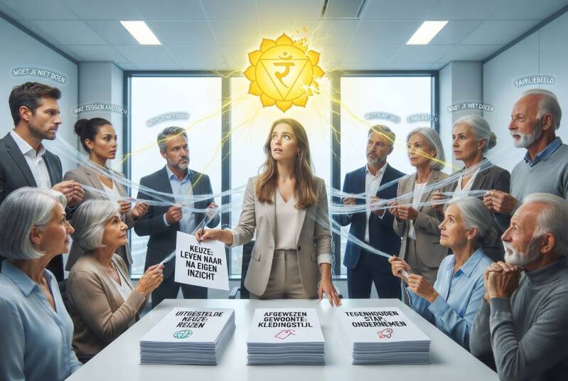 De zonnevlecht raakt in dit verhaal vooral aan persoonlijke autonomie en de mogelijkheid om zelf keuzes te maken. Wanneer je voortdurend rekening houdt met wat anderen van je verwacht, kan je eigen wil naar de achtergrond verdwijnen.