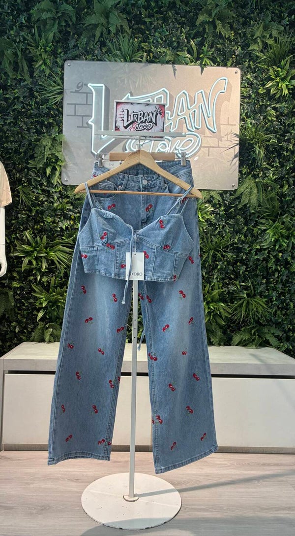 Top jeans denim ciliegie