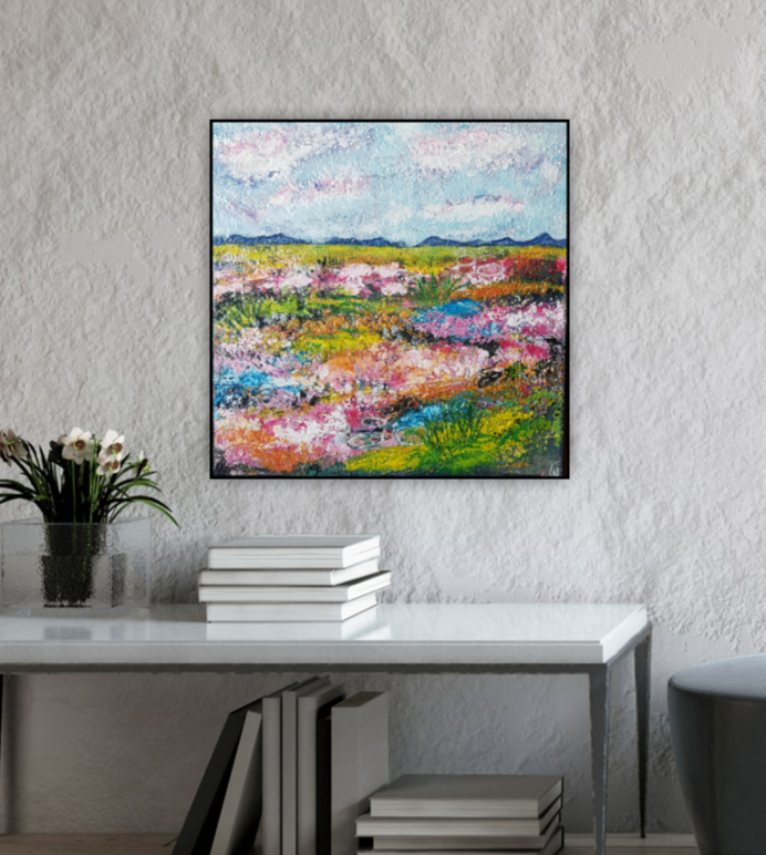 &quot;Summer medow&quot; Malt på lerret. 30x30 cm. 700 kr.