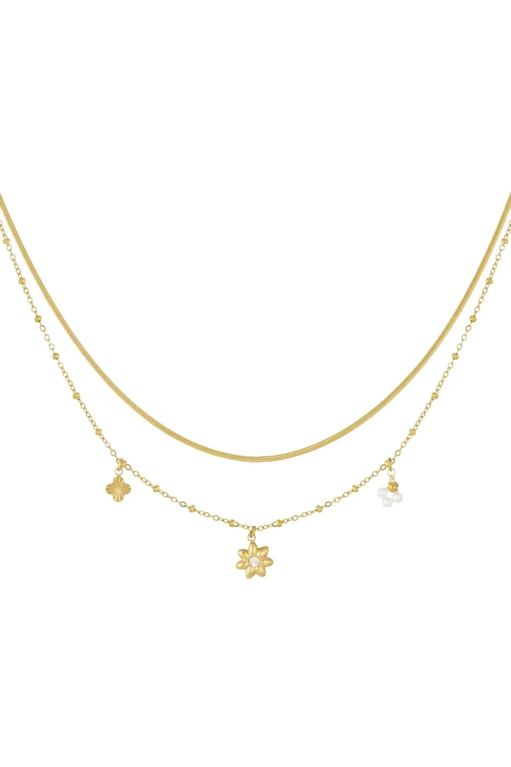 Dubbele Ketting Met Bloem En Parels