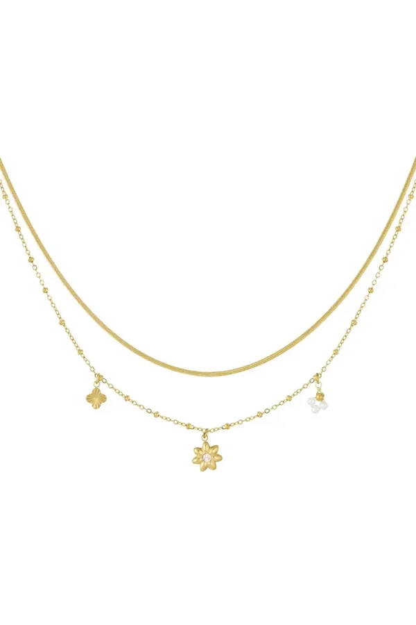 Dubbele Ketting Met Bloem En Parels