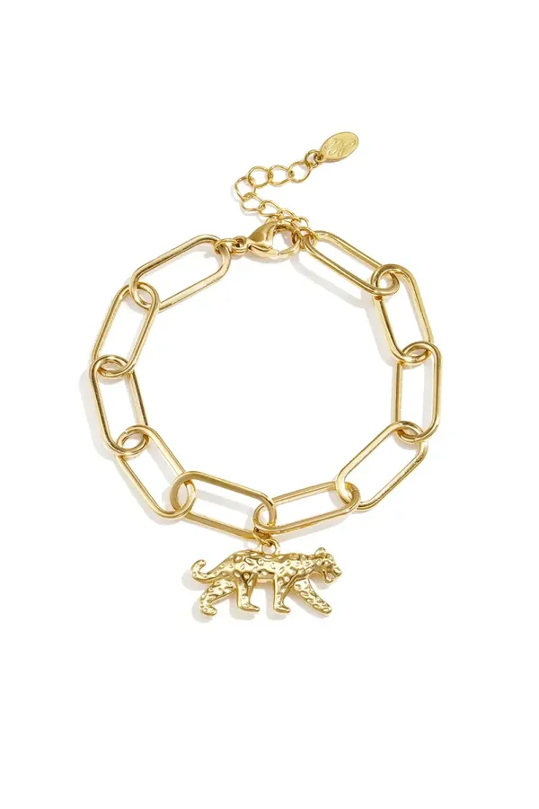 Schakelarmband Met Panterbedel - Goud