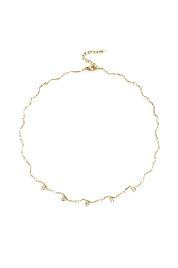 Ketting Zigzag Met Strass Steentjes - Goud