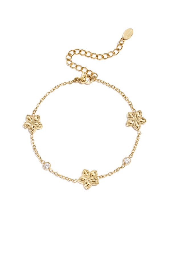 Armband Met Bloemen & Steentjes - Goud