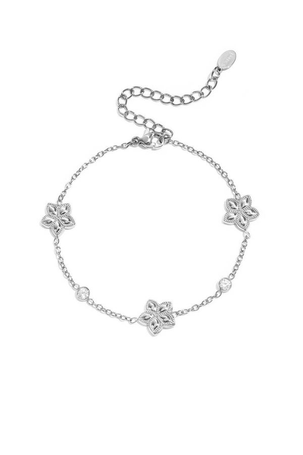 Armband Met Bloemen & Steentjes - Zilver