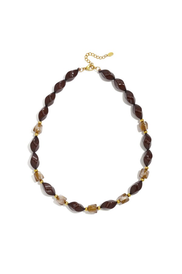 Kralenketting Bruin Met Gouden Bolletjes