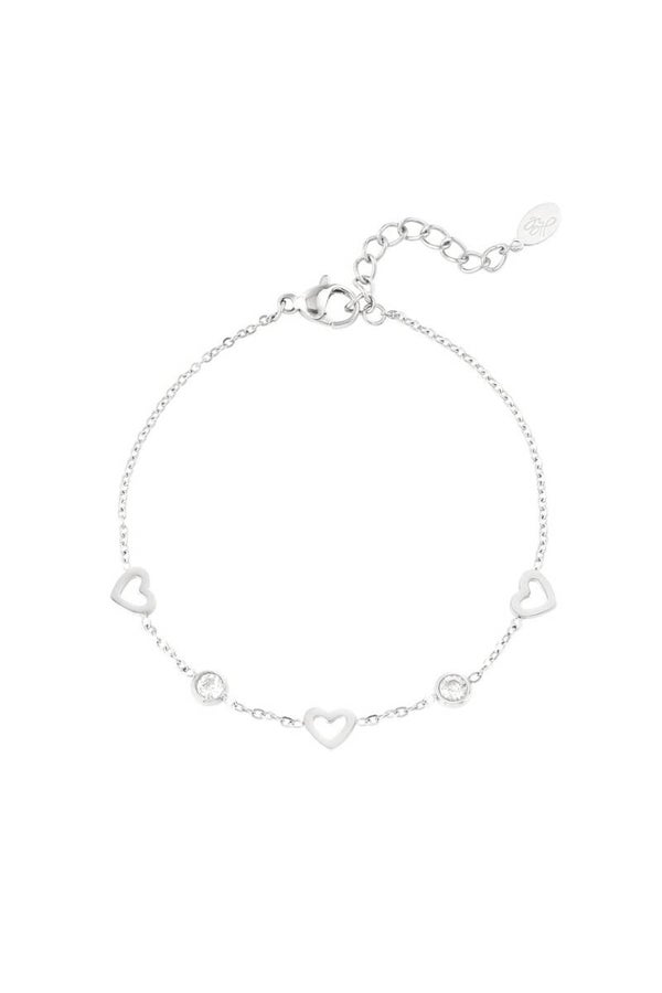 Armband met hart en diamant bedels - Zilver