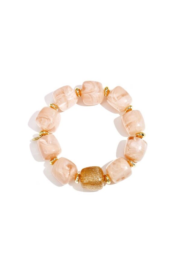 Statement Kralenarmband Met Glitterkraal - Lichtroze