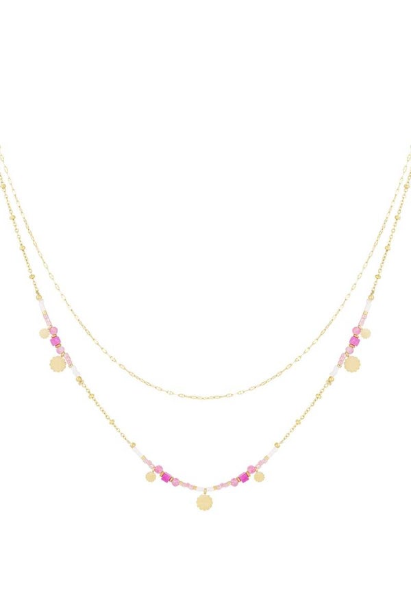 Dubbele Ketting Met Pink Charms