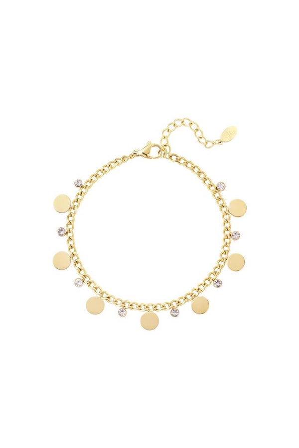Armband Met Muntjes En Strass Steentjes - Goud