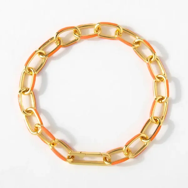 BR2046 - Orange Enamel Paperclip Bracelet