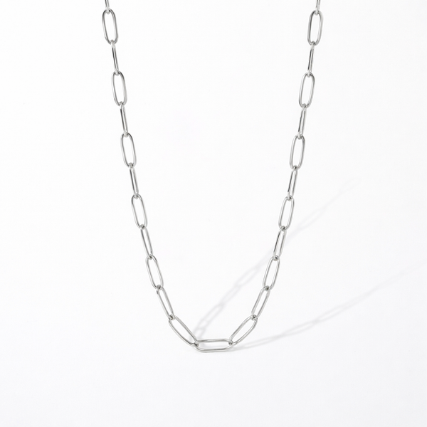 CN5118 - Silver Small Paperclip Charm Necklace Chain