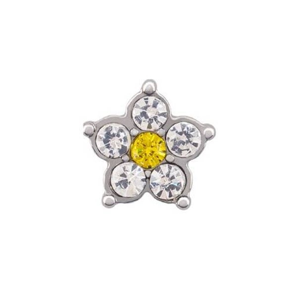 CH3308 - Silver Clear + Yellow Crystal Flower