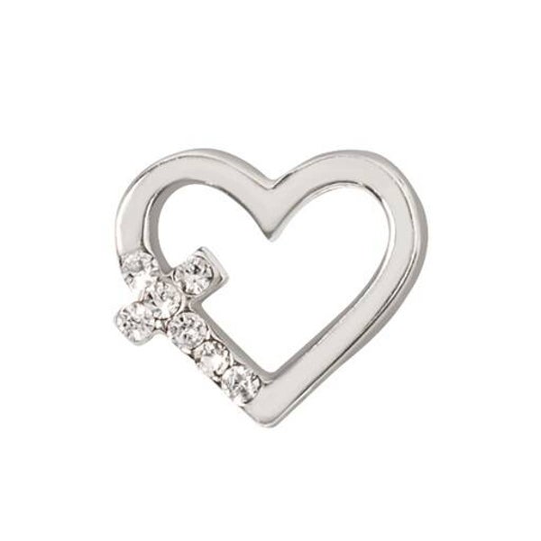 CH3383 - Heart Cross Charm (Silver)