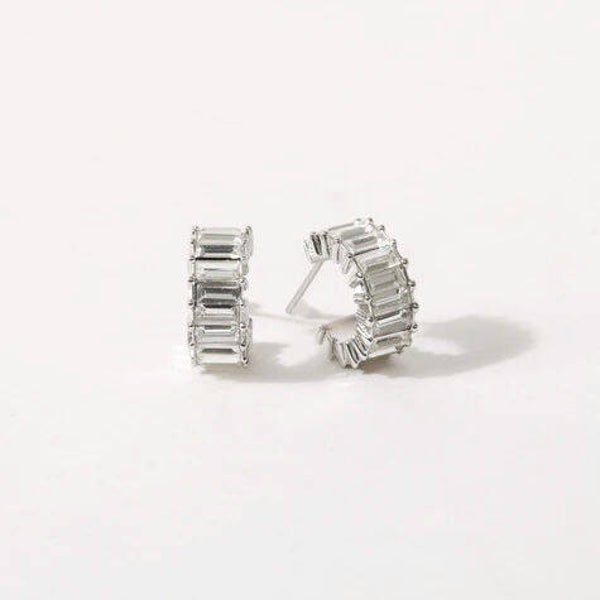 ER1069 - Silver Crystal Baguette Mini Hoops