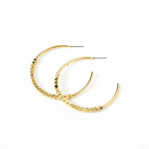 ER1077 - Beaded Gold Hoop Earrings