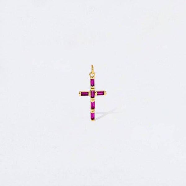CP5177 - Large Burgundy Baguette Crystal Cross Charm