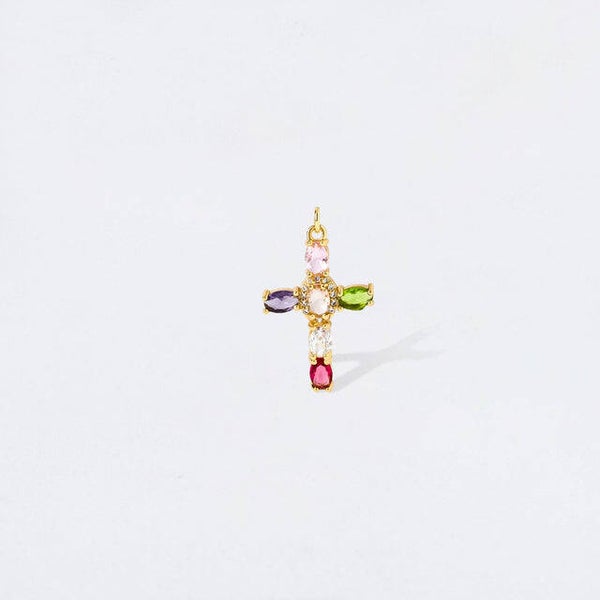 CP5175 - Large Multi Color Crystal Cross Charm Pendant