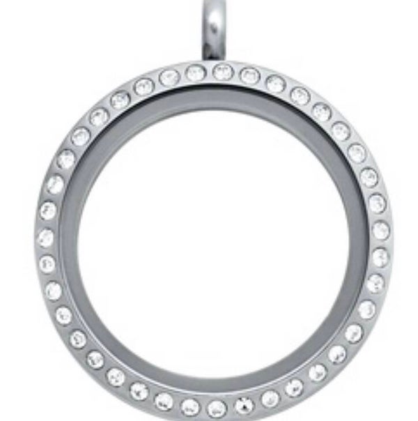 LK1013 - Silver/Large Hinged Locket w/crystals