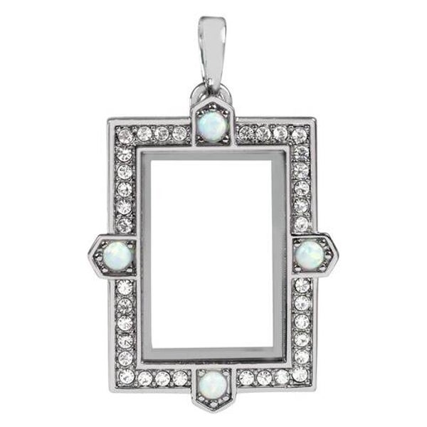 LK1142 - Opal Crystal Rectangle Locket