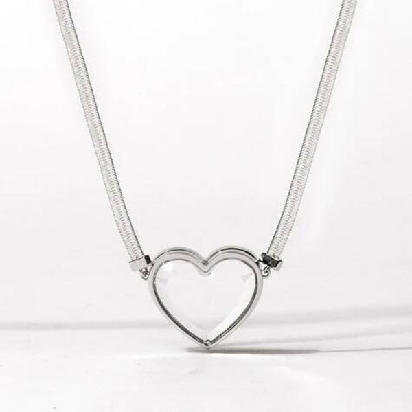 LK1158 - Silver Prism Heart Herringbone Locket