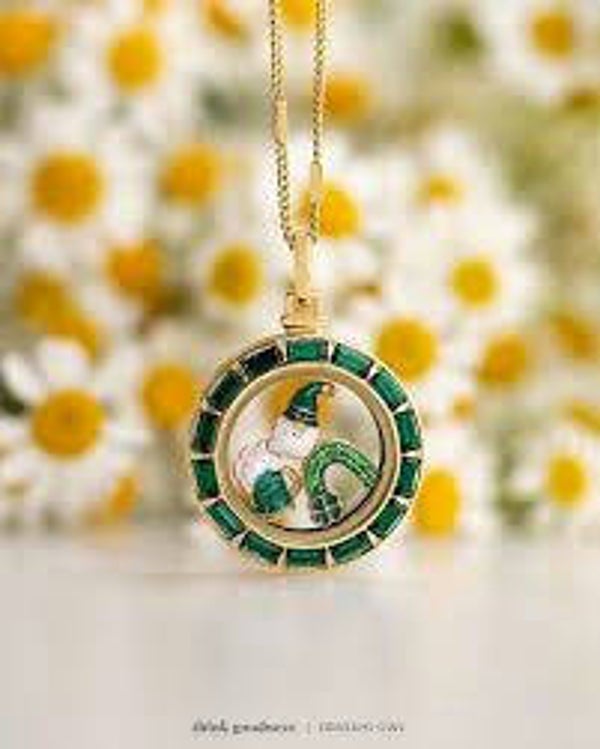 LK1182 - Gold Medium Round Baguette Crystal Locket