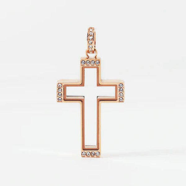 LK1185 - Rose Gold Cross LL Locket w/crystals