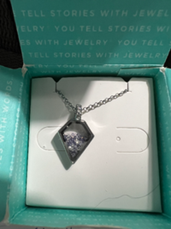 LK0026 - Silver Geo Capsule Locket Necklace w/Tanzanite Crystals 20-22"