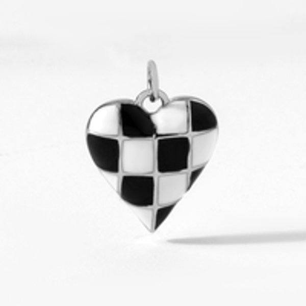 PN1022 - Black + White Checkered Heart Charm Pendant